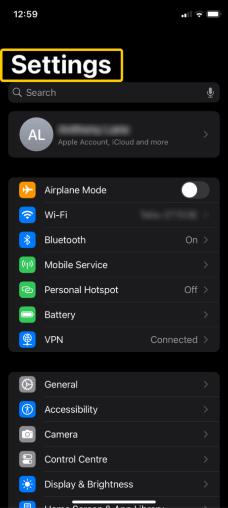 A screenshot showing how to access Settings on an iPhone