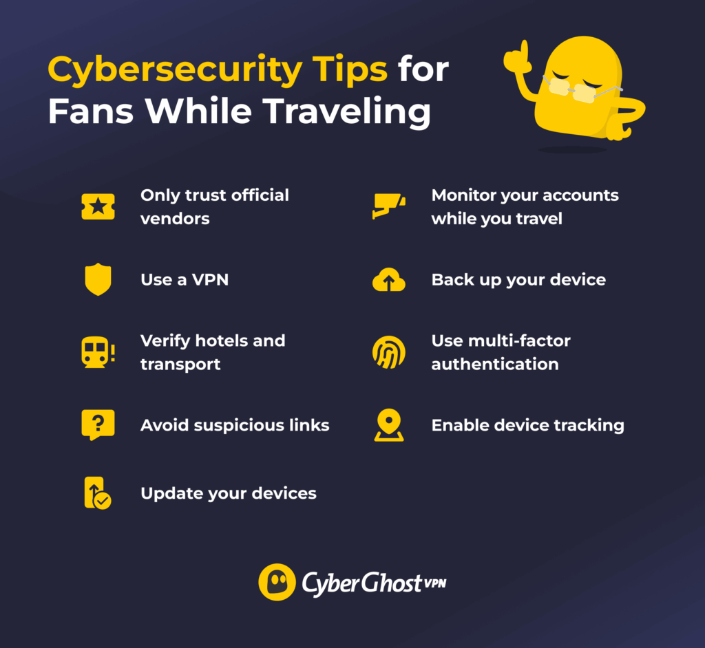 Infographic with common cybersecurity tips for the World Cup