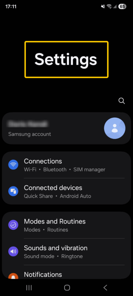 A screenshot of an open Android settings app