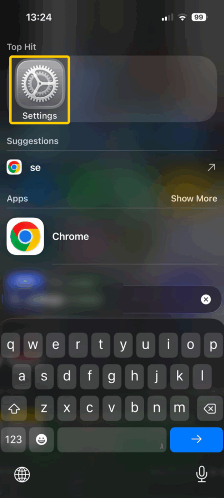 Screenshot highlighting the Settings app on iOS