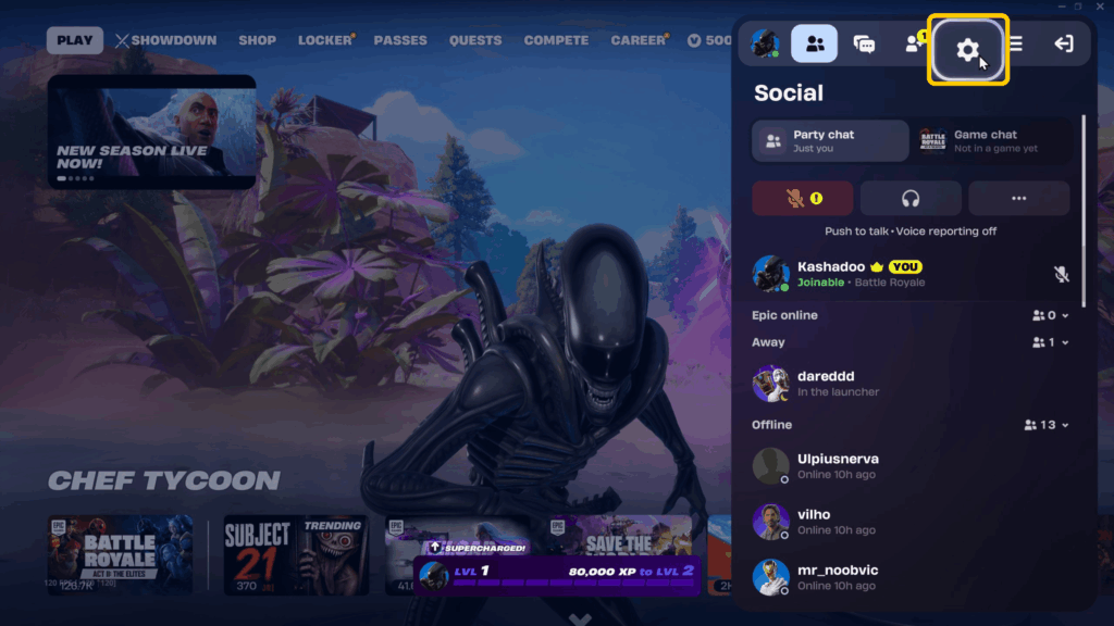 a screenshot showing where to find settings in Fortnite