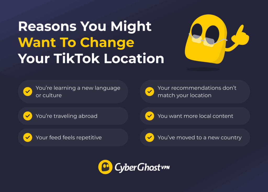 Infographic showing common reasons people change their TikTok location
