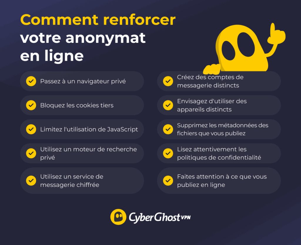 Liste des habitudes que les internautes peuvent adopter pour renforcer leur anonymat en ligne.