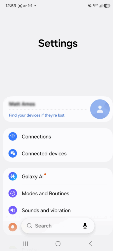 A screenshot of the settings menu on an Android phone