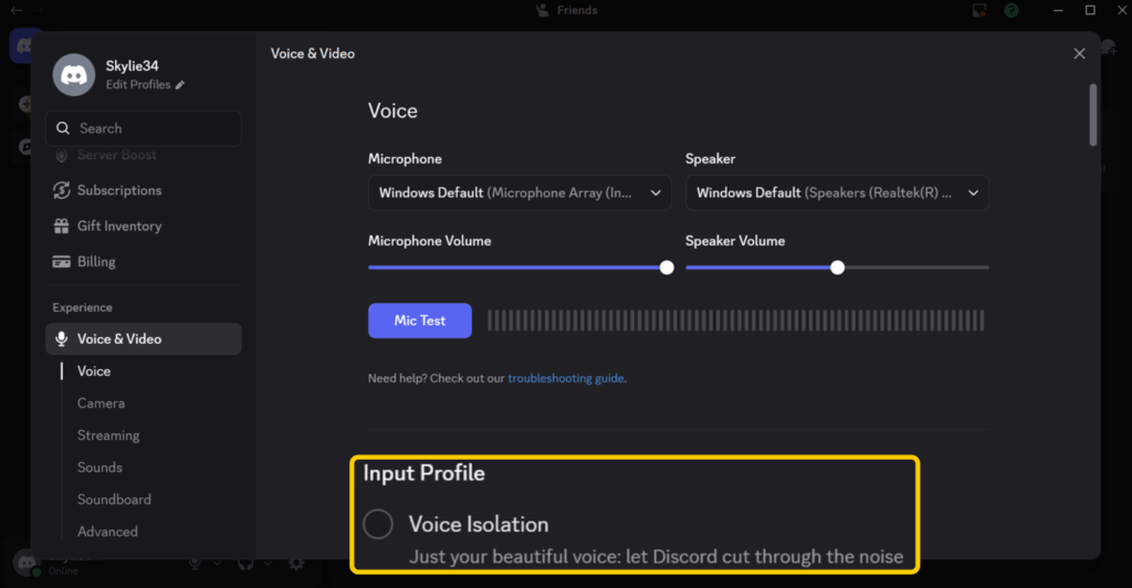 A screenshot of Discord dashboard showing how to adjust voice input