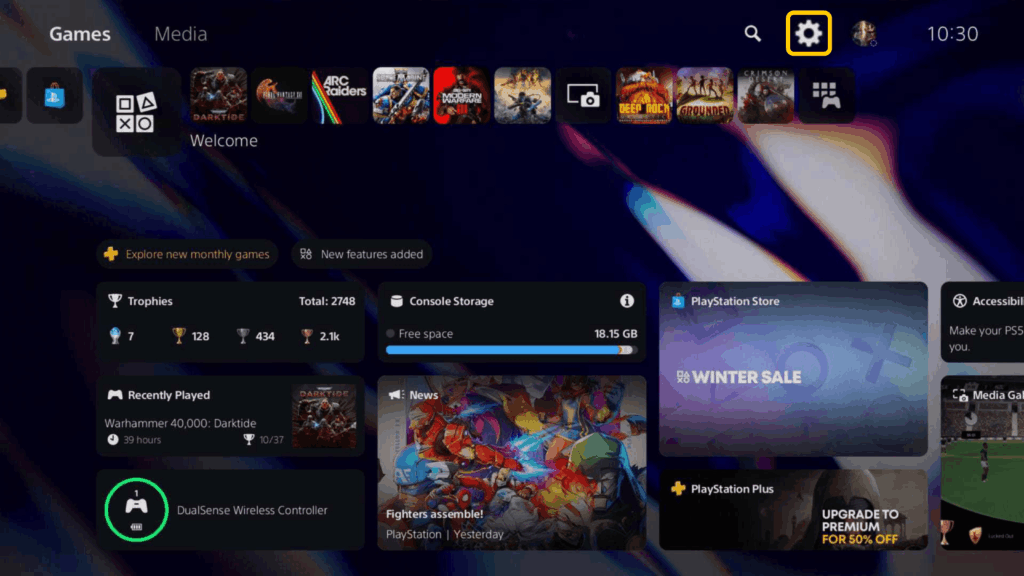 Screenshot of the PS5 home dashboard.