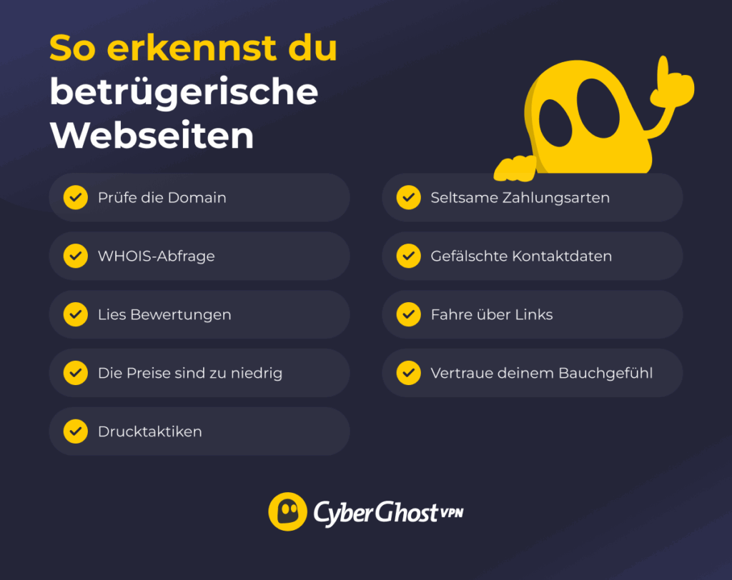 Infografik mit den wichtigsten Tipps zur Erkennung von Betrugswebseiten