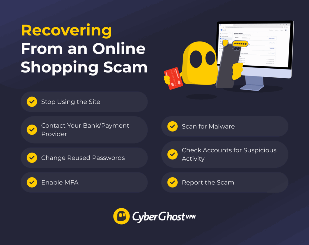 The key steps to recover after falling victim to a fake online shopping scam.