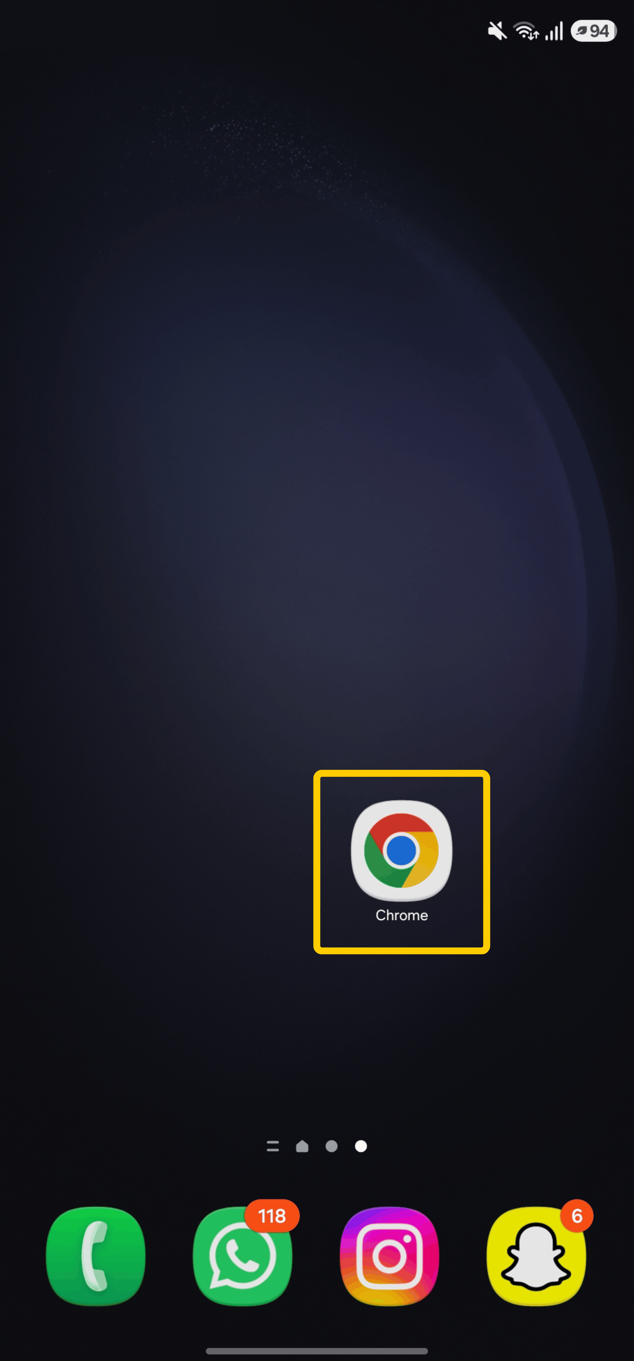 Android home screen with the Chrome app highlighted.